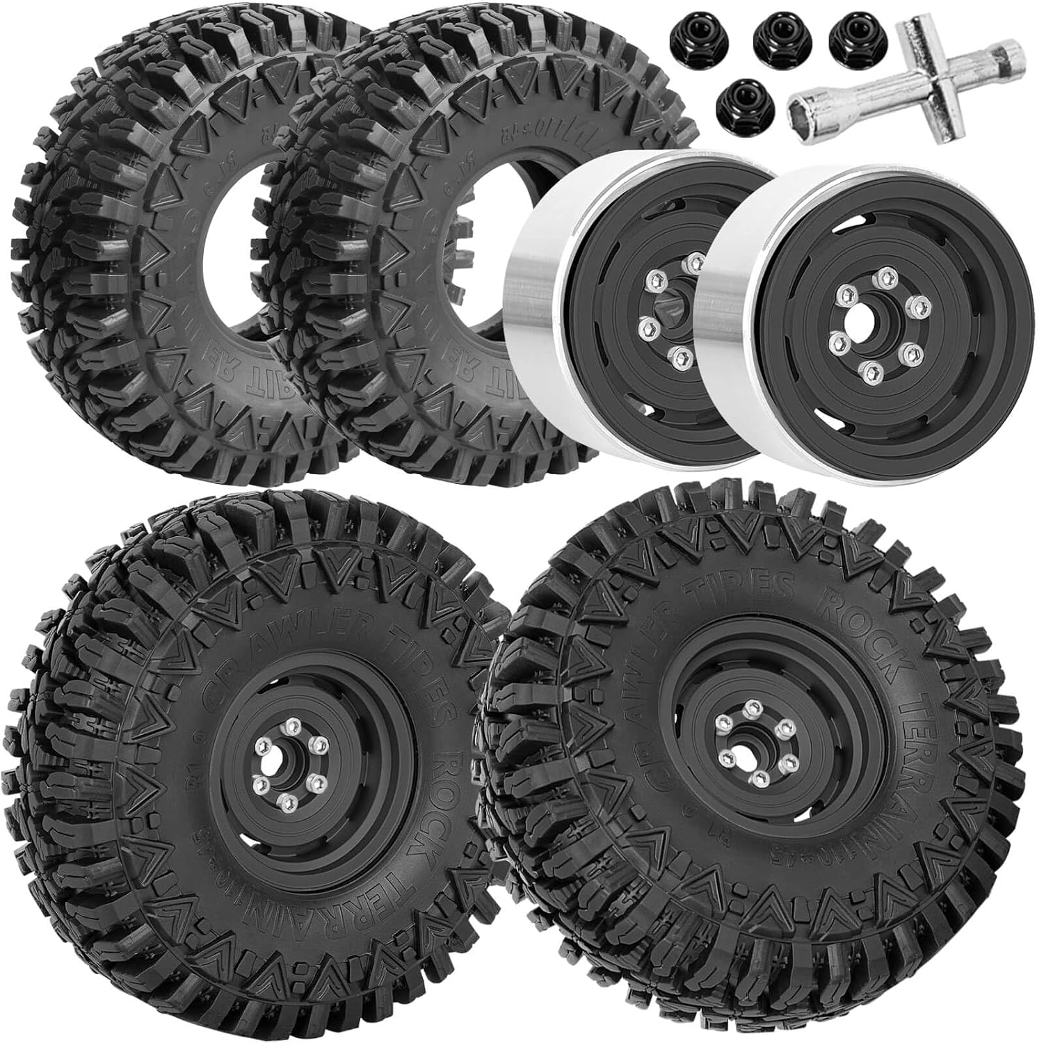 (4PCS) Aluminum 1.9 Beadlock Wheel Rims Heavy Duty for 1/10 SCX10 SCX10 II SCX10 III TRX4 D90 90046.Wheels Rim 1.9inch Beadlock Tires Wheel Hub Rim,Black