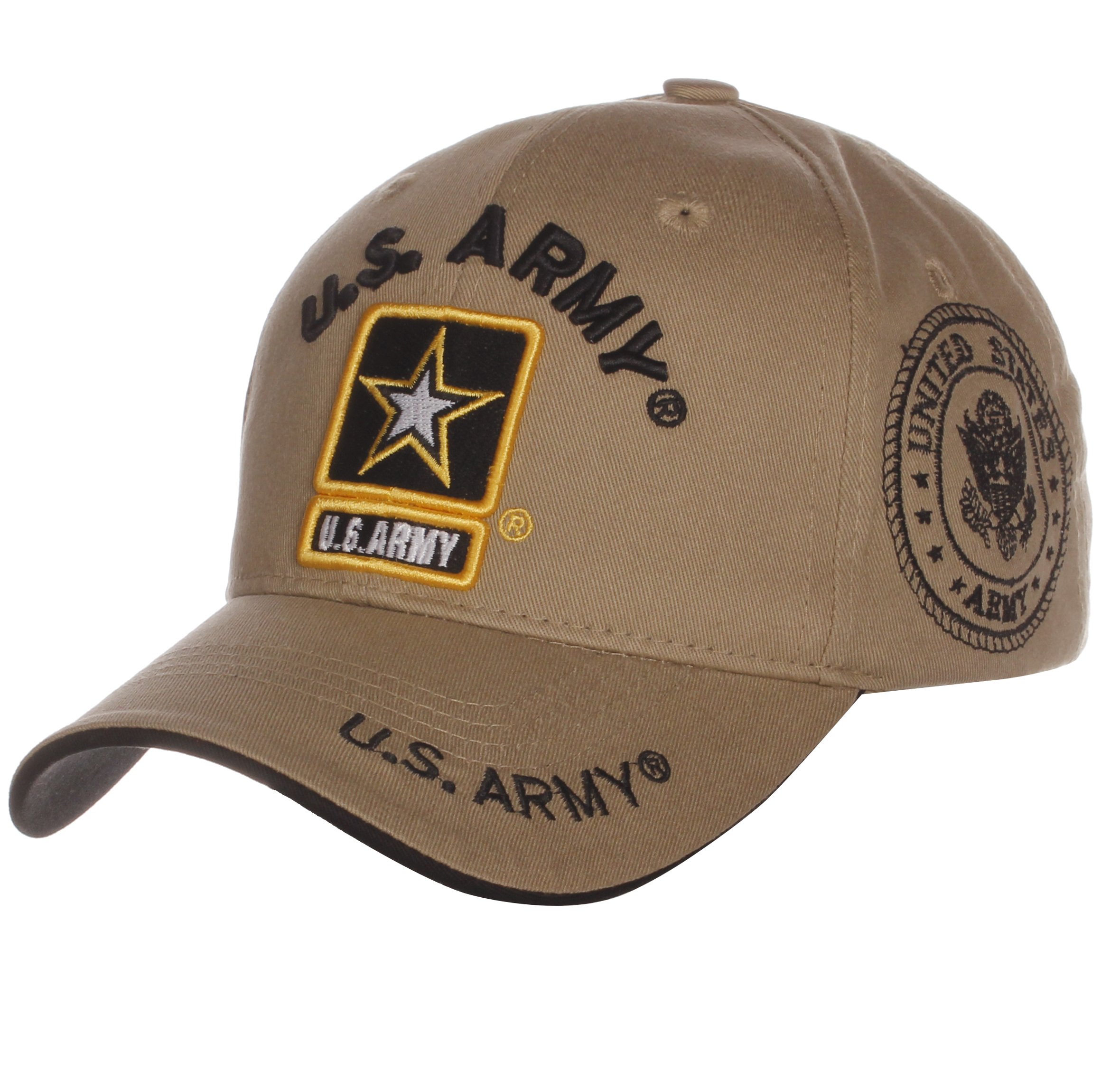 US Army Official License Structured Front Side Back and Visor Embroidered Hat Cap