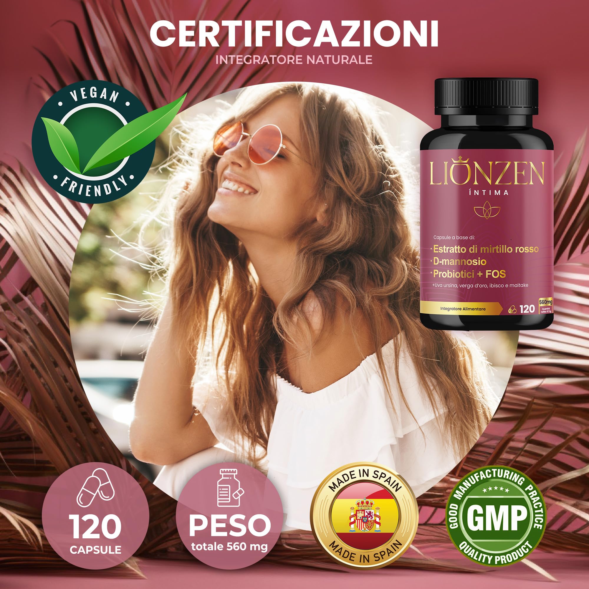 Probiotici Donna Flora Intima | Mirtillo Rosso, D-mannosio +12 Ingredienti naturali | +2000 milioni UFC | Benessere delle vie urinarie femminili | 120 capsule | Lionzen Intima