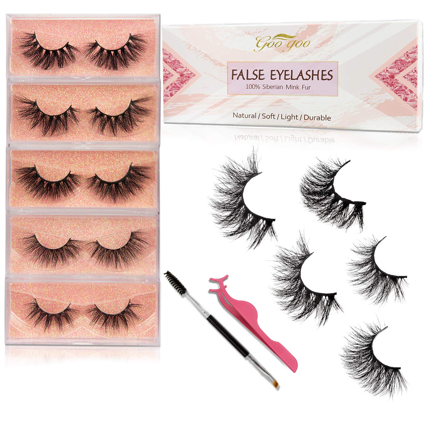 GOO GOO 3D Mink Eyelashes, Middle Long Crossed Cluster Type Fake Eyelashes 18mm-20mm 5 Styles Multipack Natural Layered Hand Made Strips Siberian Mink Fur Lashes Fluffy Full False Eyelashes GOO GOO 3D Mink Eyelashes, Middle Long Crossed Cluster Type Fake Eyelashes 18mm-20mm 5 Styles Multipack Natural Layered Hand Made Strips Siberian Mink Fur Lashes Fluffy Full False Eyelashes