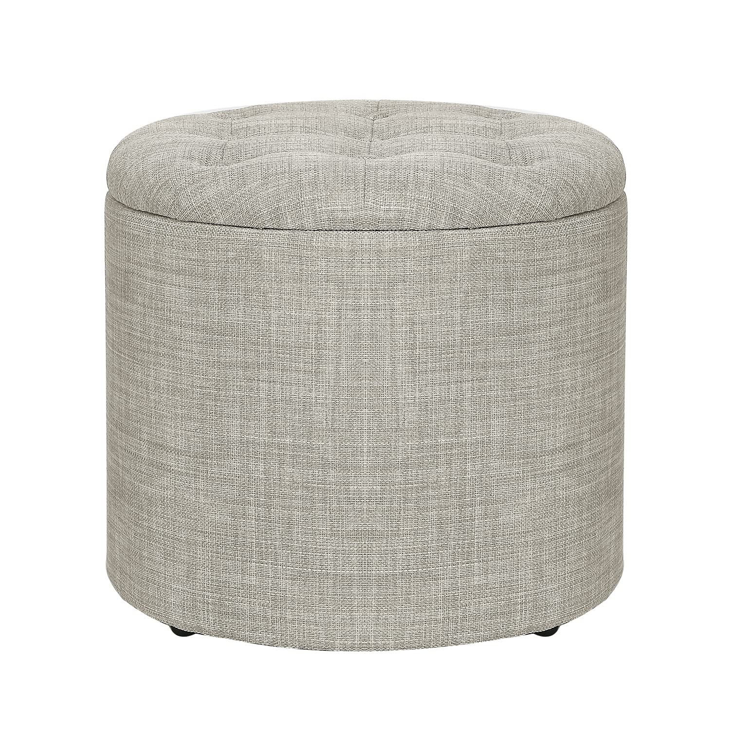 Joveco14.6" Ottoman with Storage Fabric Round Button Tufted Footstool for Living Room Bedroom (Linen Grey)