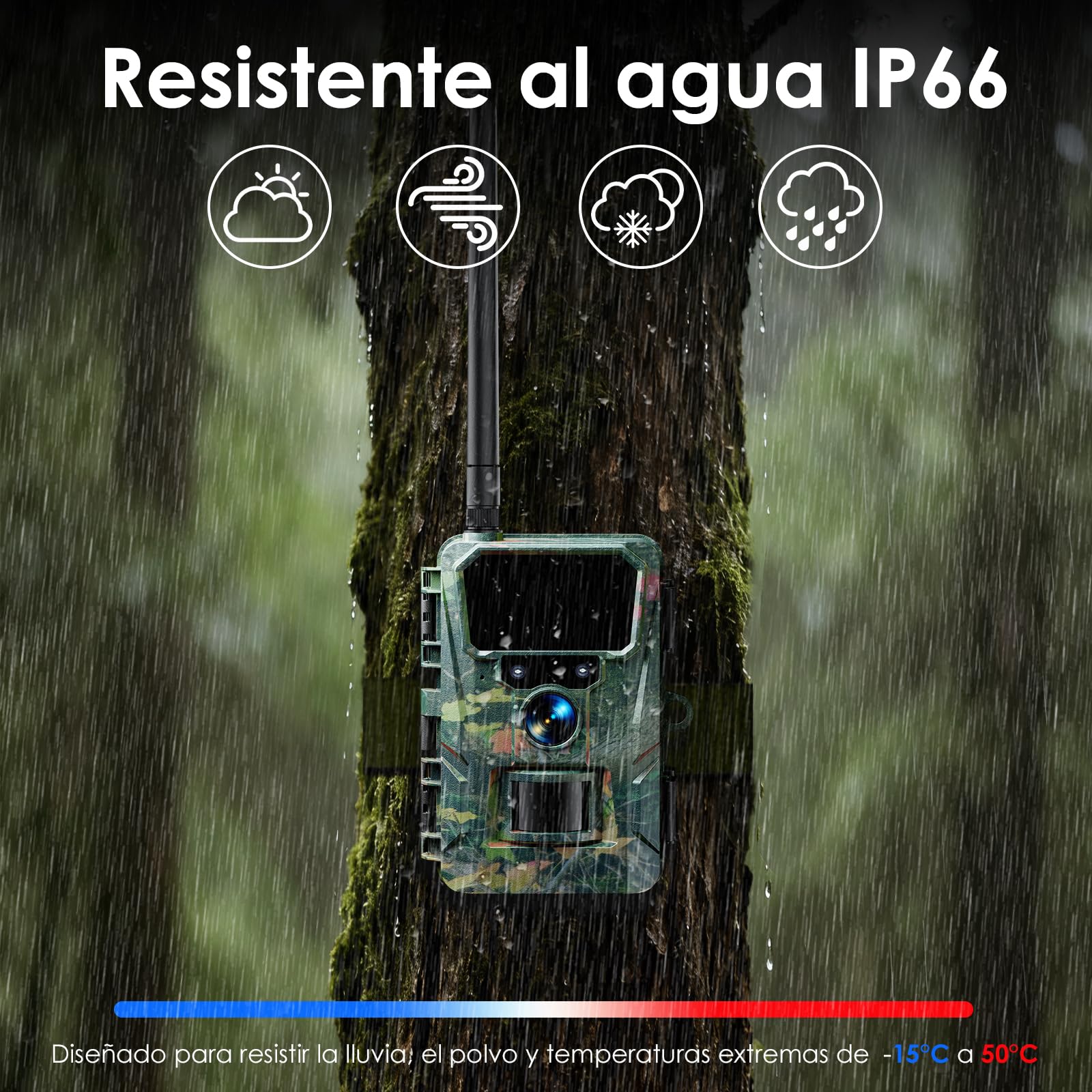 WOLFANG Cámara de Caza 4G, Cámara Fototrampeo 48MP 2K HD, Nocturna 850 NM LED IR con 0,2 s Activación, Cámara Caza Impermeable IP66 para Vida Silvestre y Monitoreo de Seguridad WT07