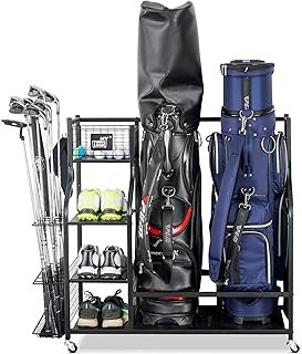 Mythinglogic Golf Storage Rack, Golf Organiser with Wheels, Golf Club Organisers Extra Large Design for Golf Bag Storage and Other Golf Club Accessories