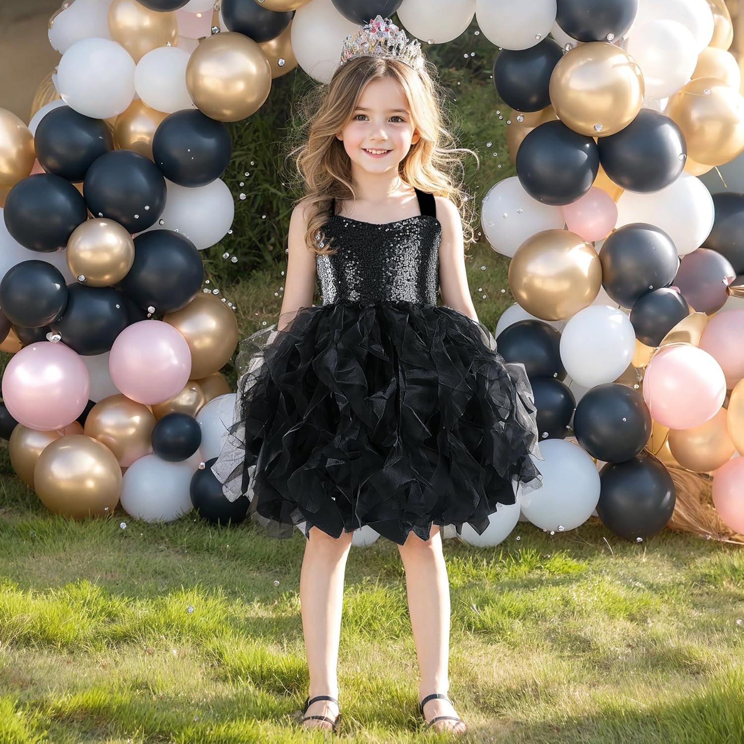 Suppromo Tutu Dress for Girls Sparkly Sequin Tulle Princess Birthday Party Prom Outfit Toddler Girls Sneaker Ball Gown Dress - Image 7