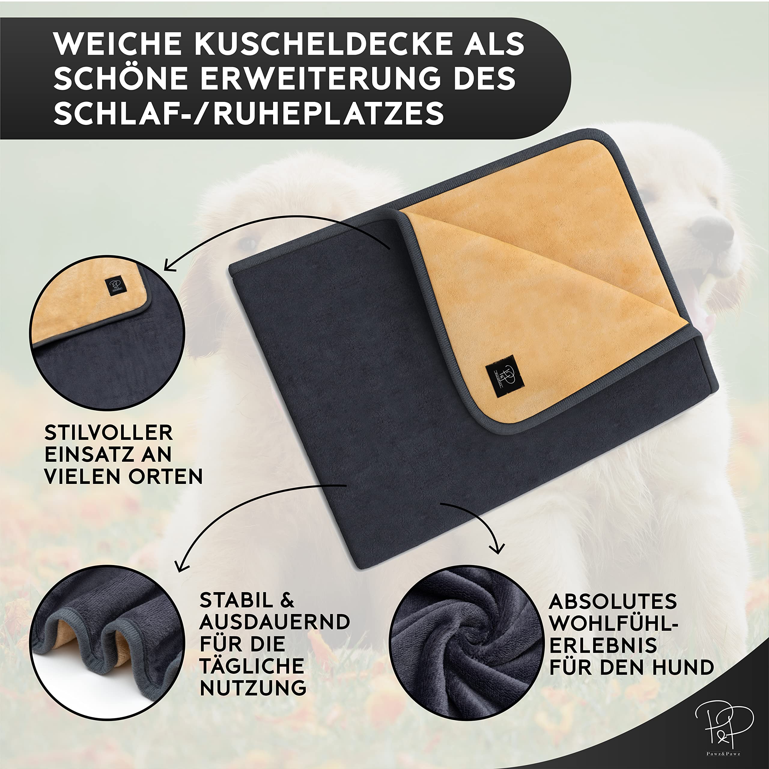 Pawz&Pawz Manta para perros, 2 unidades, muy mullida, 100 x 70 cm, elegante, resistente y lavable, para caja de perros, manta de viaje para perros y gatos