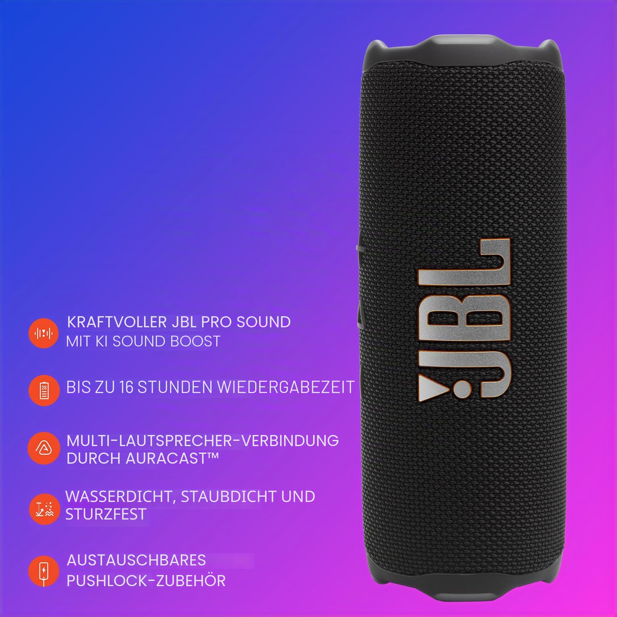 JBL Flip 7 - Tragbarer, wasserdichter und sturzsicherer Lautsprecher - Pink