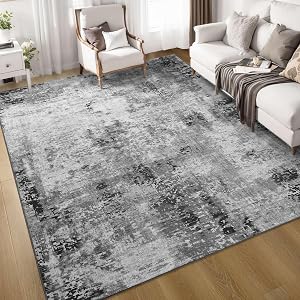 Living Room Rug 6x9 Gray Area Rug Machine Washable Boho Carpet Non Slip Abstract Vintage Indoor Large Rugs