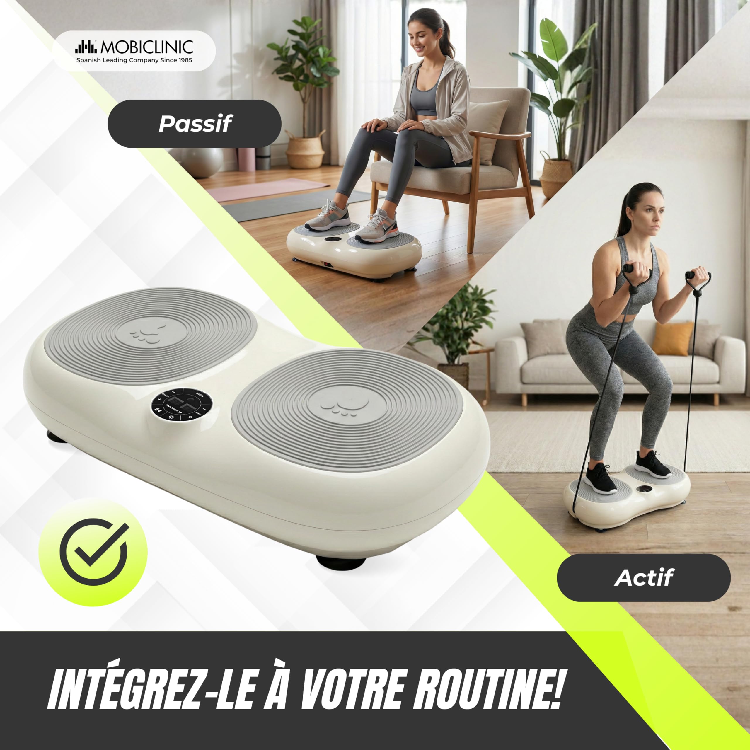 Mobiclinic Plateforme Vibrante 200W 99 Niveaux 9 Programmes Entraînement Jusqu'à 150kg