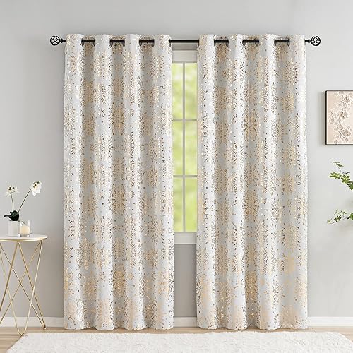 Miniatura 2 de Cortinas opacas de oro blanco para dormitorio, sala de estar, medallón metálico, cortinas térmicas para Navidad, 95 pulgadas, triple tejido, ahorro