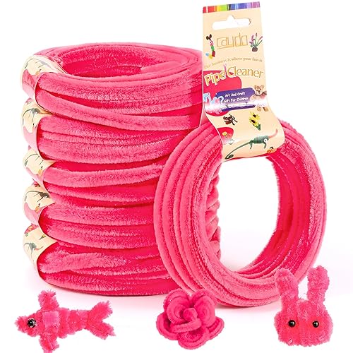 Caydo Limpiadores de tuberías en espiral rosados, tallos de felpilla de 32.8 pies de largo para niños, proyectos creativos de bricolaje, decoración