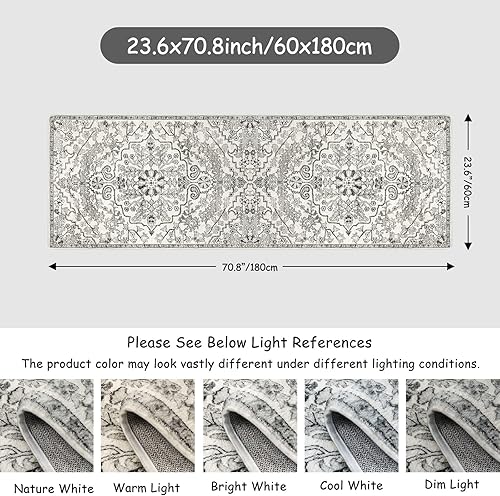 Miniatura 456 de Lahome Alfombra bohemia con medallón floral de 3 x 5 pies, suave, impresa, para baño, cocina, entrada, vestíbulo, vintage, antideslizante, lavable