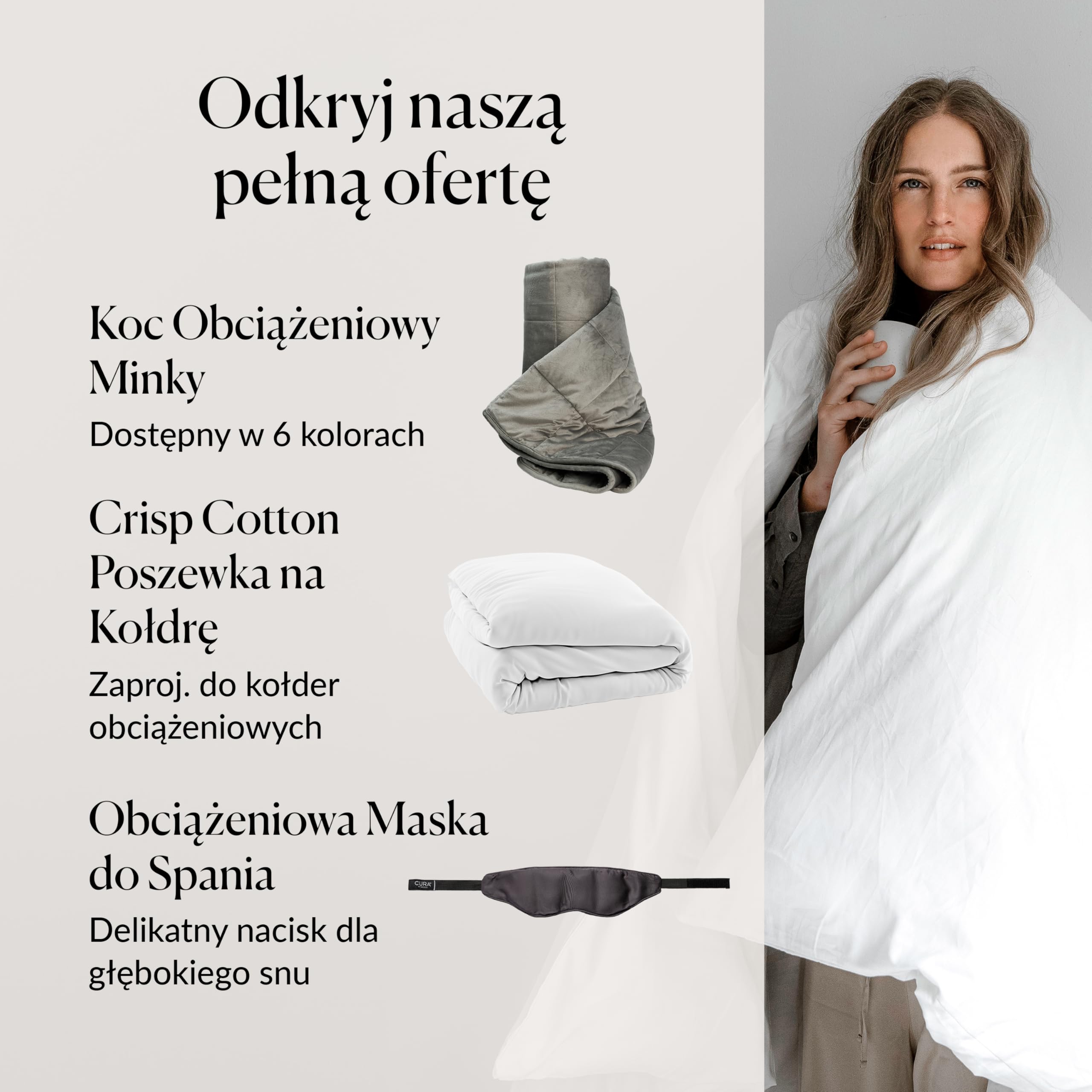 CURA Pearl Classic 150x210 13kg Premium Bawełniany koc obciążeniowy - kołdra obciążeniowa – łagodzi objawy bezsenności, stresu i niepokoju, biały/biała