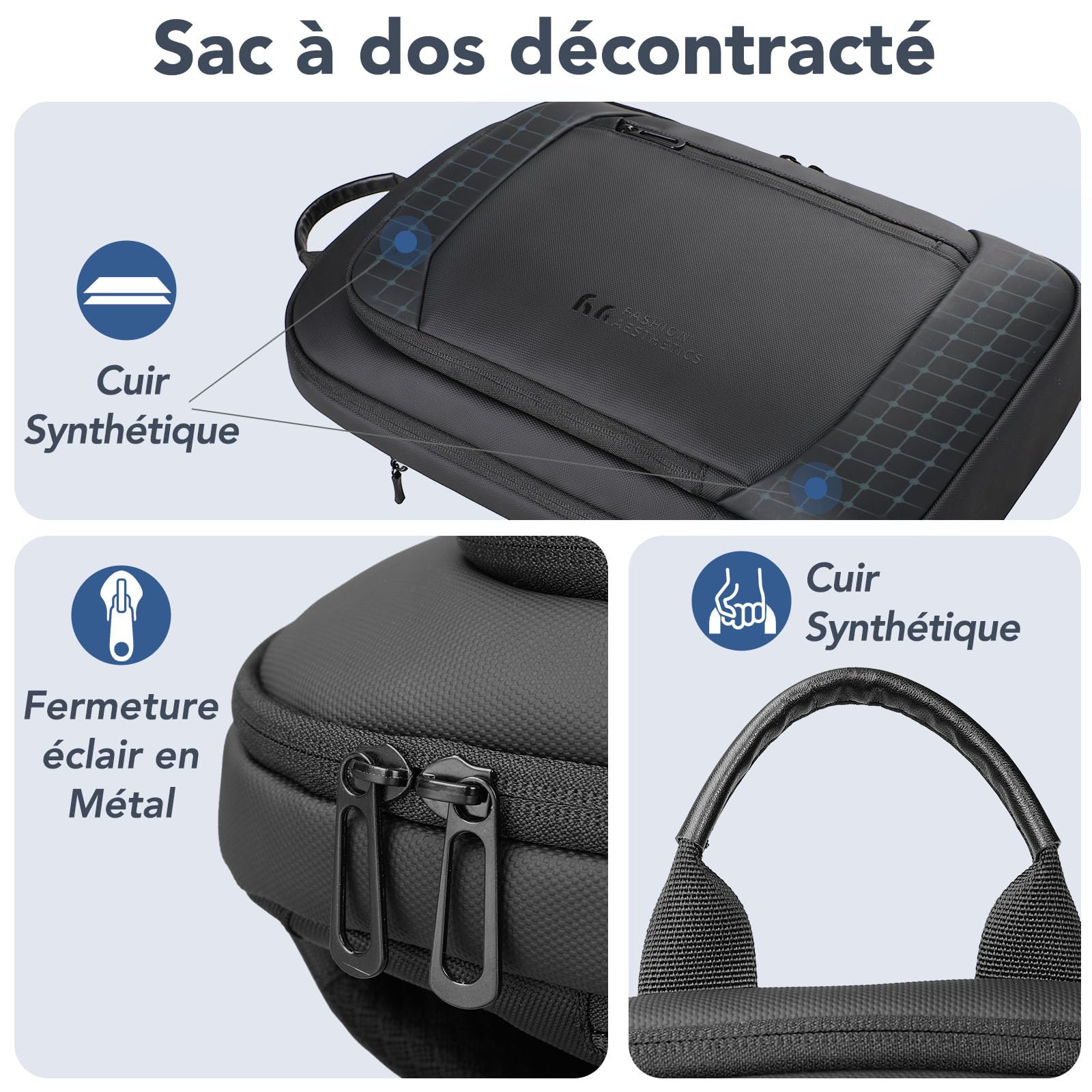 Sac à Dos Ordinateur Portable Homme 15,6 Pouces, Ultra Fin et Léger, Imperméable avec Ports USB A & C, Sac Business Antivol pour Travail, Bureau, Voyage et Déplacements – Noir