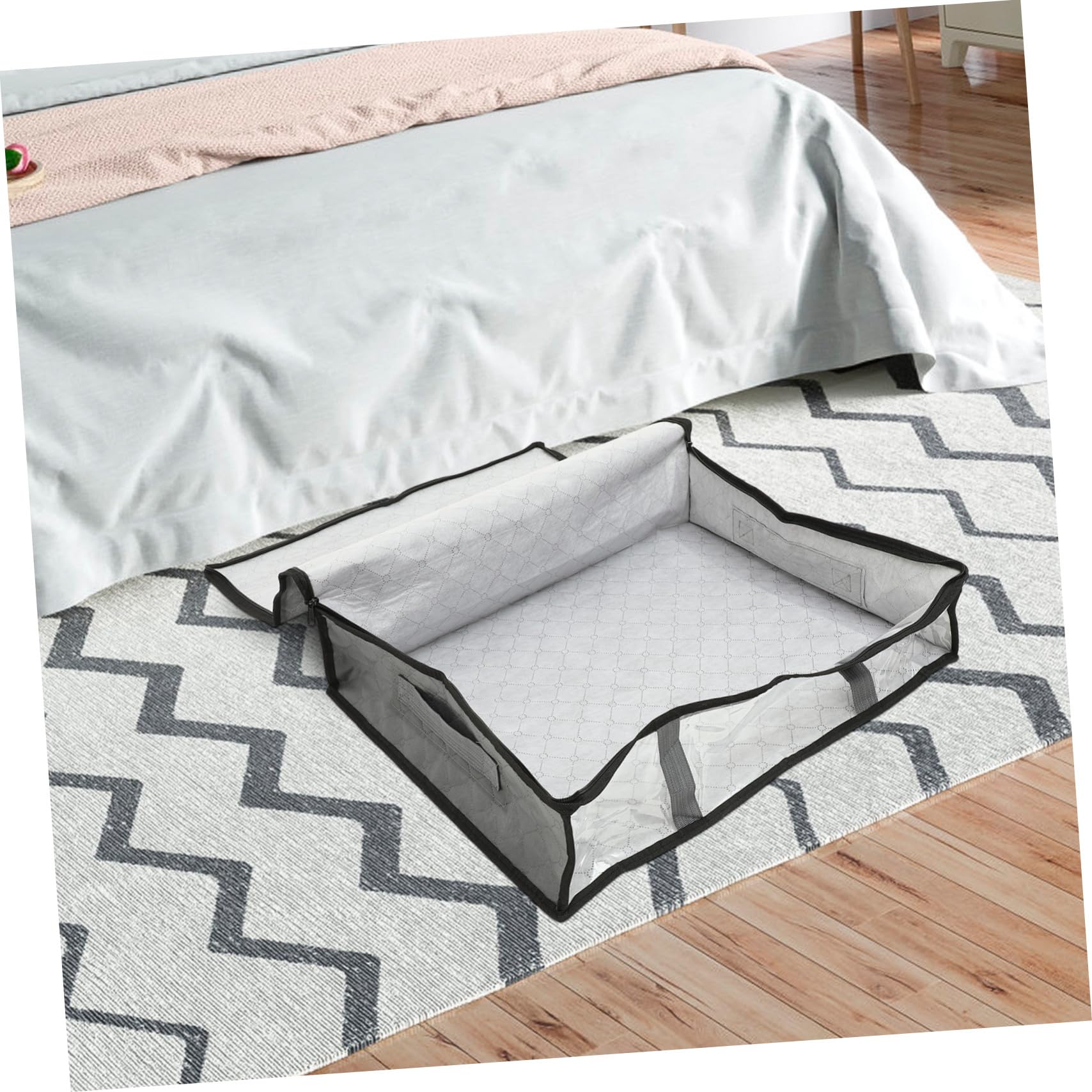 TOYANDONA Caja de Almacenamiento Plegable Debajo Cama con Cremallera Organizador de Ropa Transpirable de No Tejida con Ventana Transparente para Mantas Edredones y Ropa de Temporada Pequeño