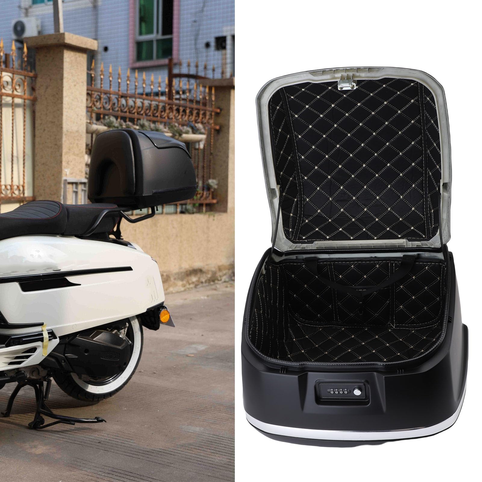 Baúl Trasero Universal para Motocicleta de 35L, Diseño Retro Elegante, Resistente Al Agua para Scooters y Motos Eléctricas (Black)