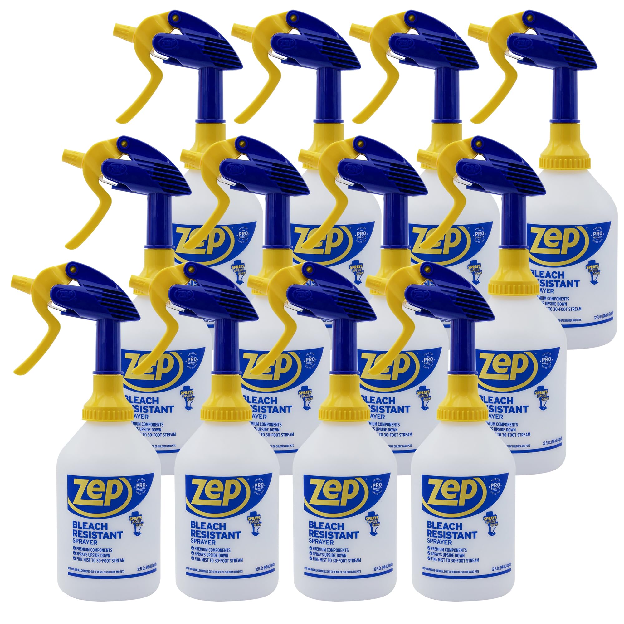 Zep New Bleach Resistant Professional Sprayer 2.0 Bottle 32 Ounces - 30 Foot Spray, Adjustable Nozzle (12)