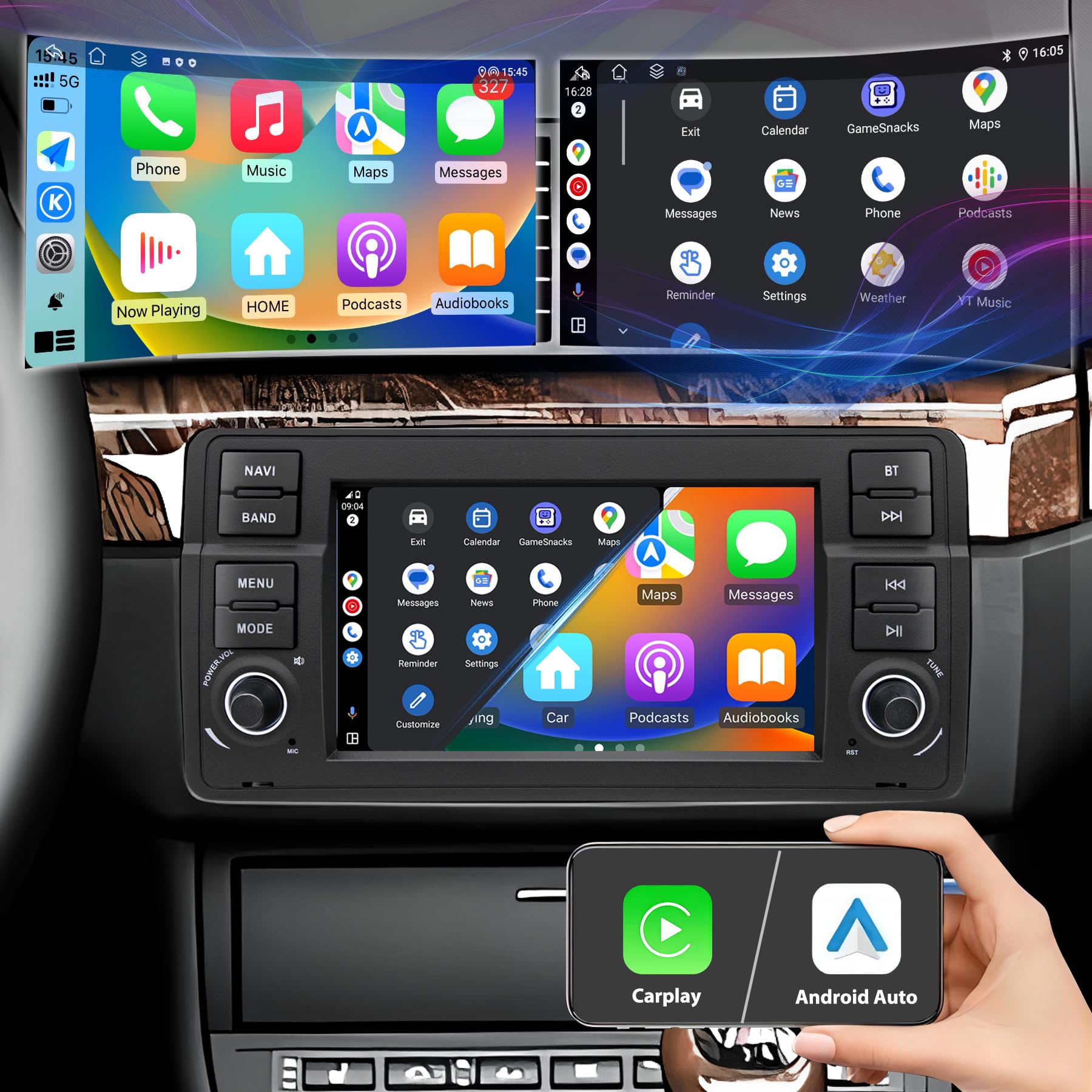 Autoradio für BMW E46 1999 2000 2001 2002 2003 2004, Android 12 2G+32G Radio mit GPS Navigation CarPlay Android Auto Bluetooth WLAN USB Lenkradsteuerung, 7 Zoll Touchscreen