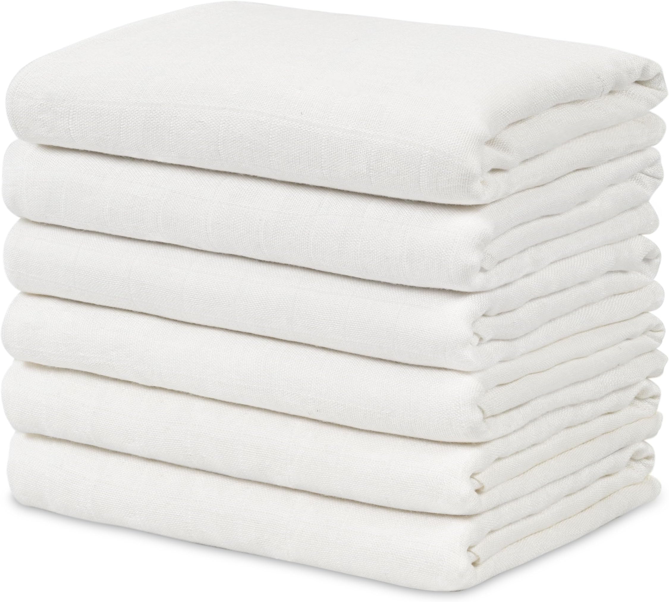 GLLQUEN Baby Receiving Blanket Boy Cotton Muslin Swaddle Blankets Girl Newborn Squares Breathable & Soft Thin Baby Blankets Cloths Double Absorbent Infant Swaddling Wrap - 6 Pack (White) | Cotton Squares Baby Blankets, Soft & Thin Swaddle Cloth, Breathable Absorbent Infant Swaddling Wrap - 6 Pack (White)