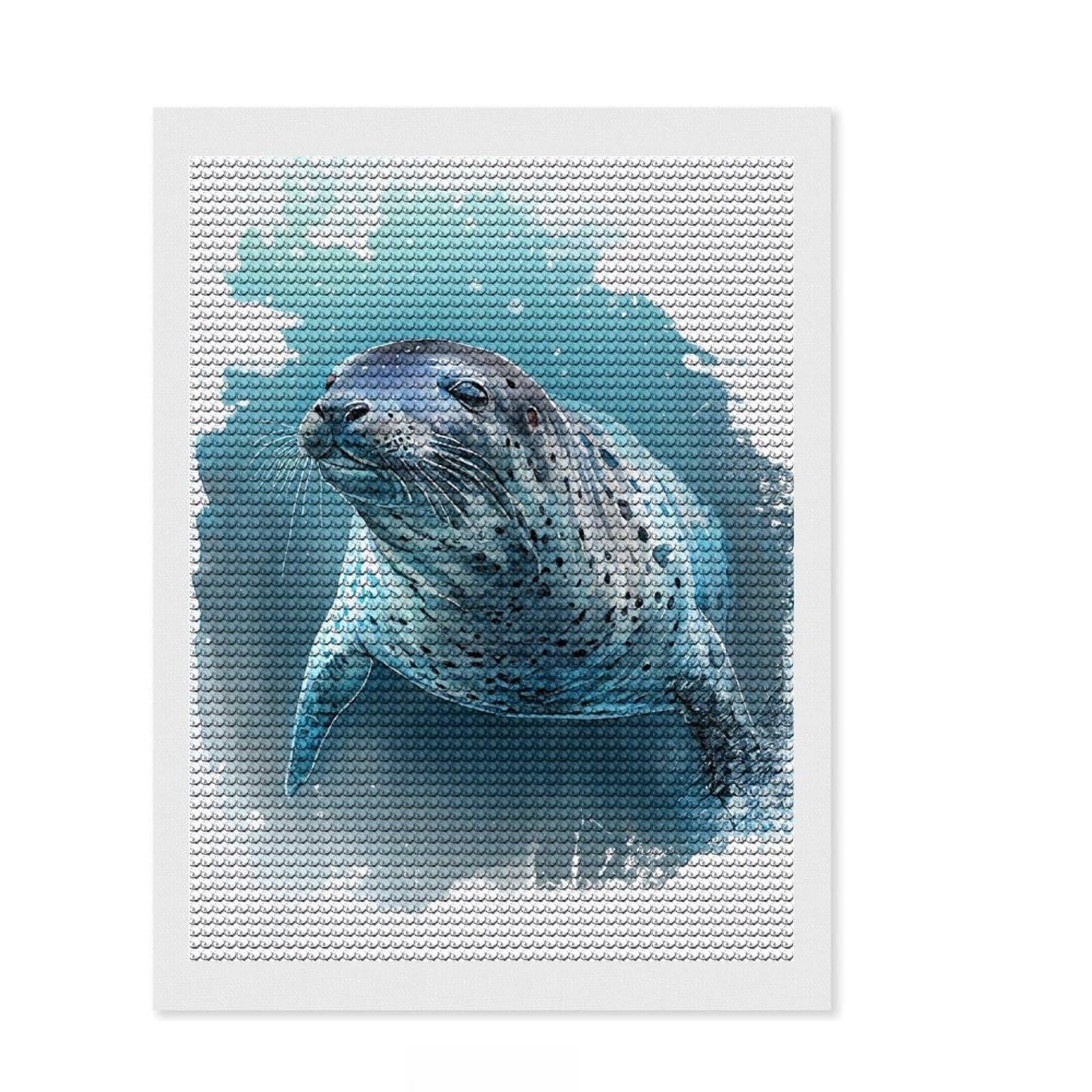 Junmoney Leopard Seal Watercolor Diamond Painting Set 12"x16", for Creative Relaxation, Boho Decor, Nice Detail and Sparkle, Thoughtful Handmade Gift