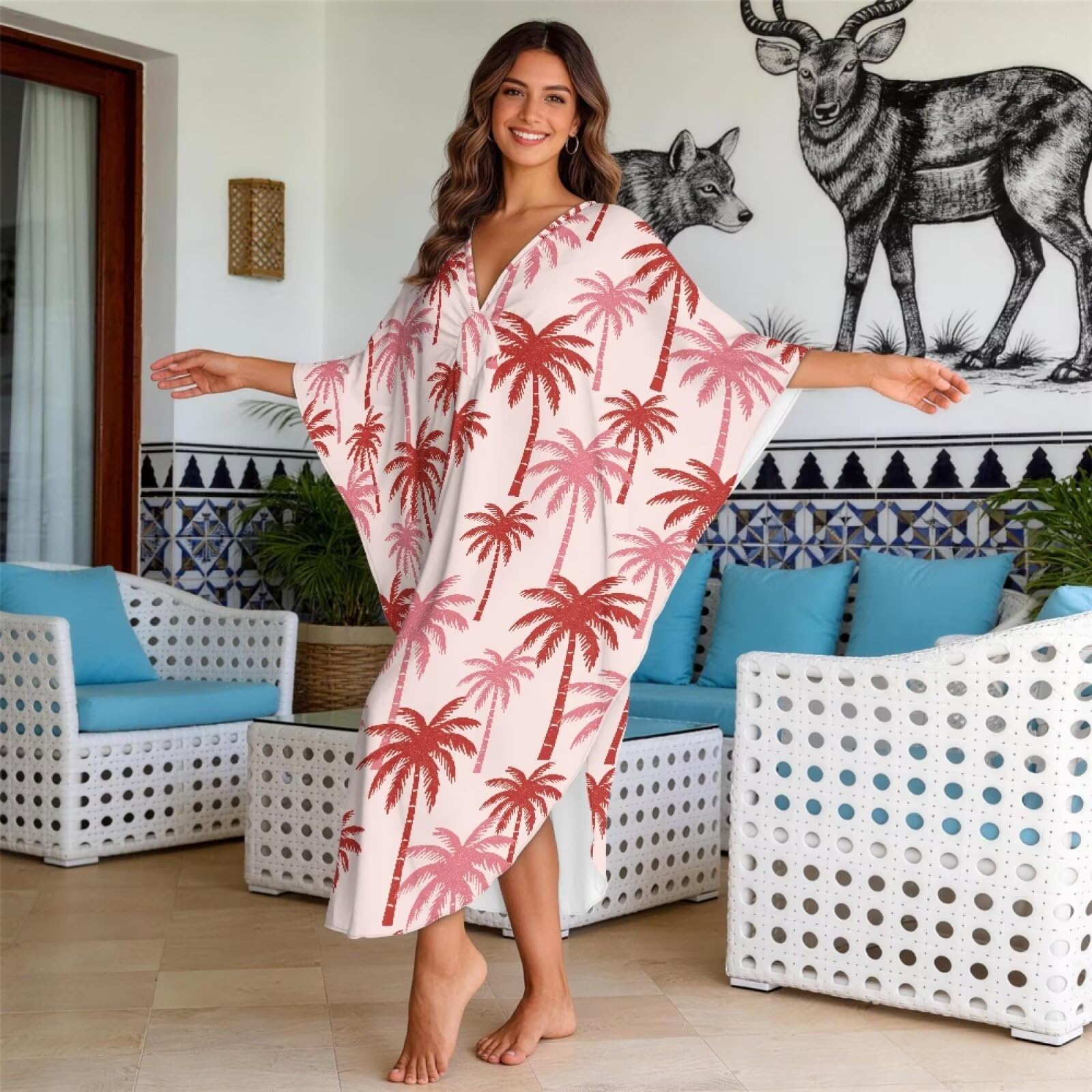 Copricostume estivo da donna, maxi abito da spiaggia con scollo a V, abbigliamento da resort per vacanze