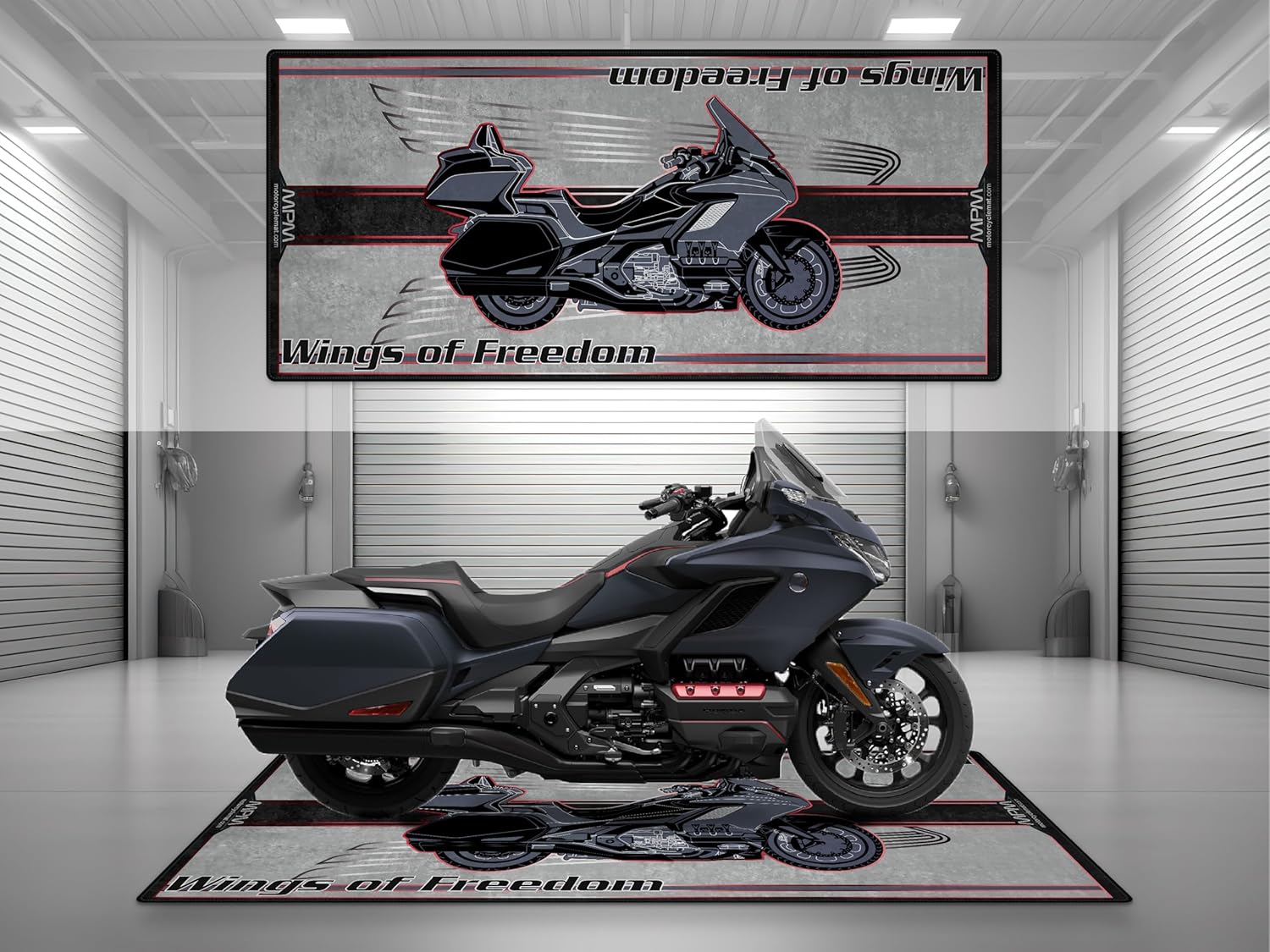 MPM Motorcycle Mat for Goldwing - Washable Non - Slip Oil & Water Resistant Parking Pitmat for Garage, Showroom, Workshop Use (Red, Size 2: 102 x 47/260 x 120 cm)