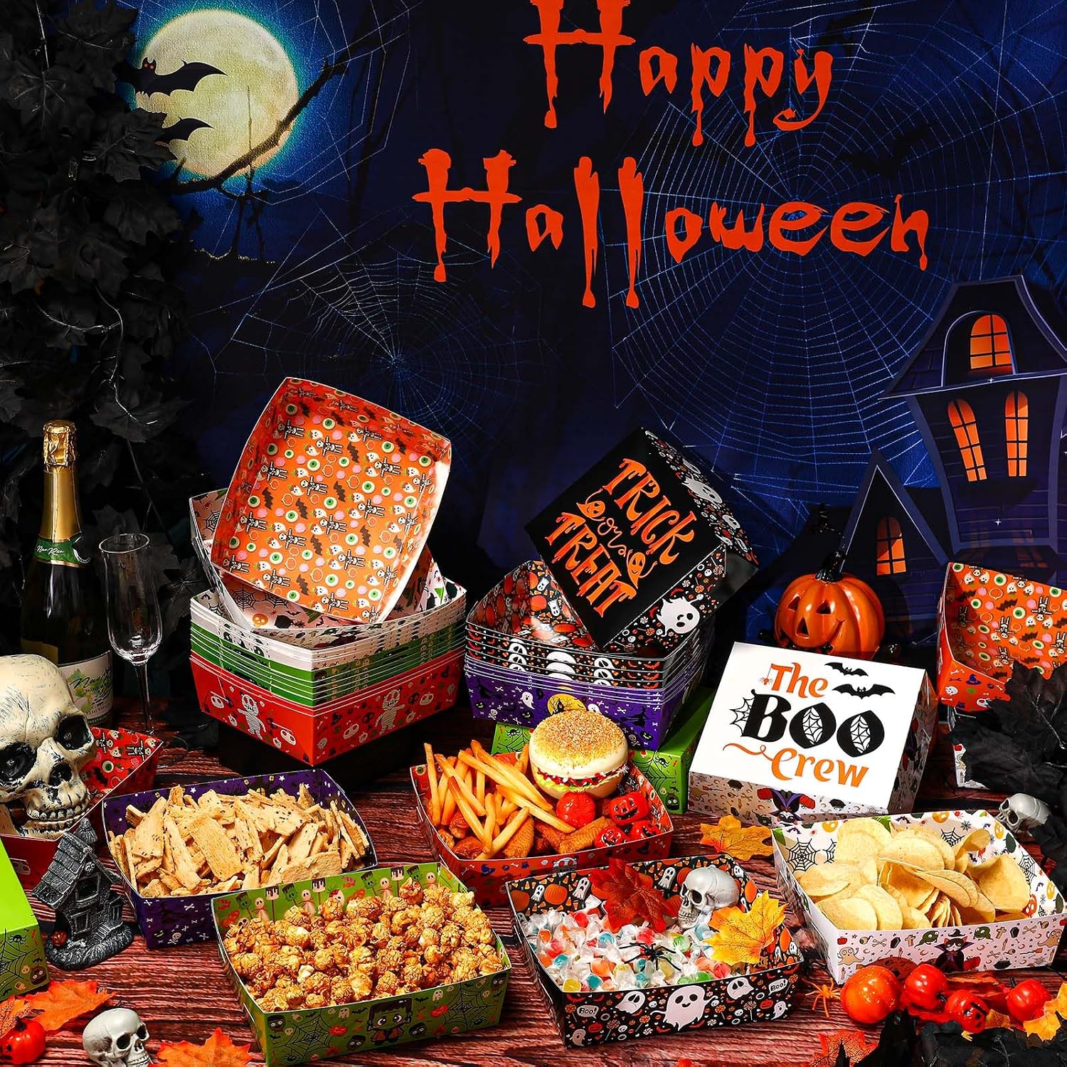 TaoBary 25 Pcs Halloween Snack Food Tray Paper Serving Bowls, Classic Style image 2