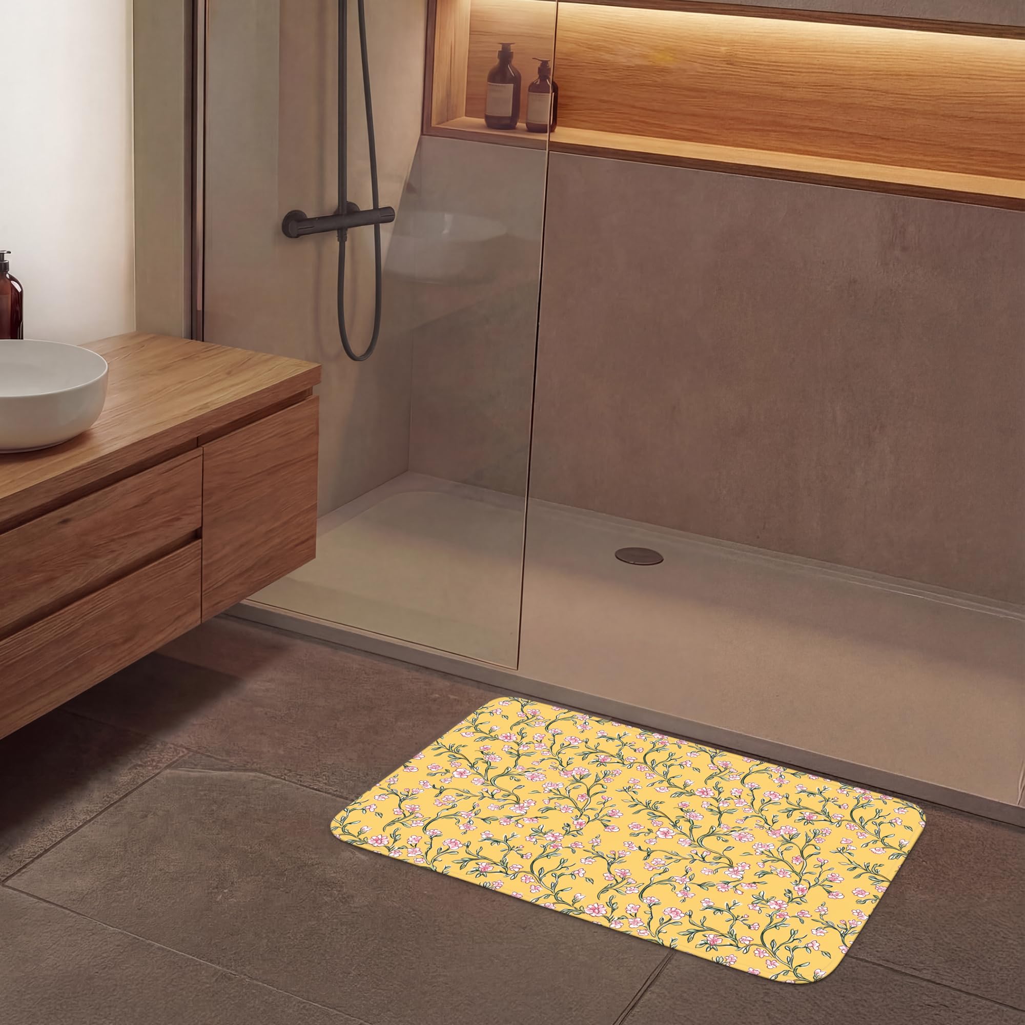 Tappeti Bagno Rettangolare 90x60 cm Tappetino Doccia Assorbente Bath Mat Decorazioni Memory Foam Tappeto Lavabile Moderni Fiori - Motivo - Giallo