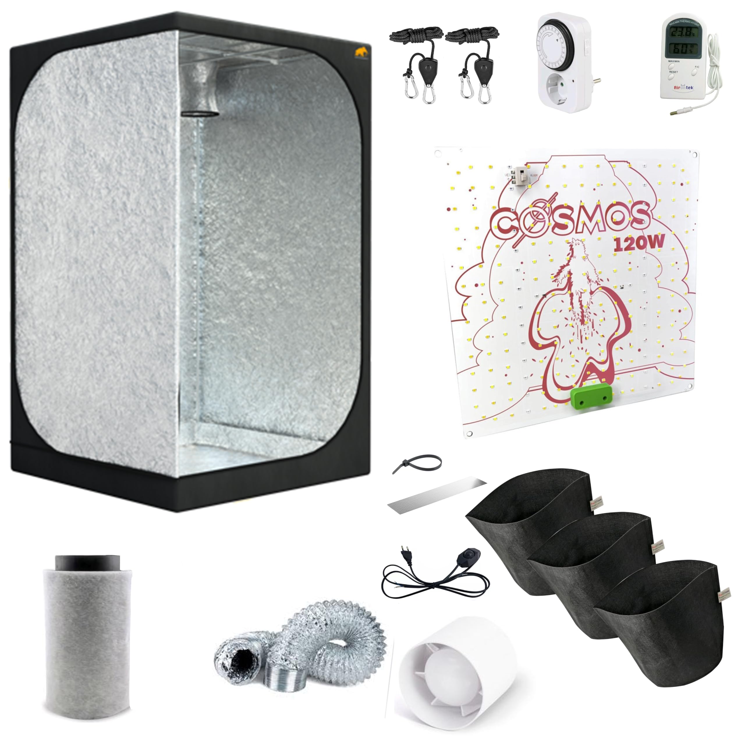 Grow Box60 Einsteiger Komplettset für 3 Pflanzen Grow mit LED, Abluft und Zubehör