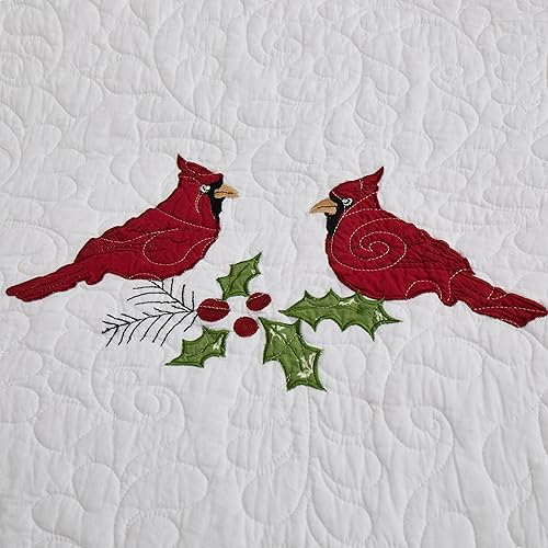 Miniatura 7 de NELIFDER Juego de edredón de Navidad, tamaño Queen, 100% algodón, diseño de copo de nieve rojo, pájaro blanco, diseño de copos de nieve, diseño de