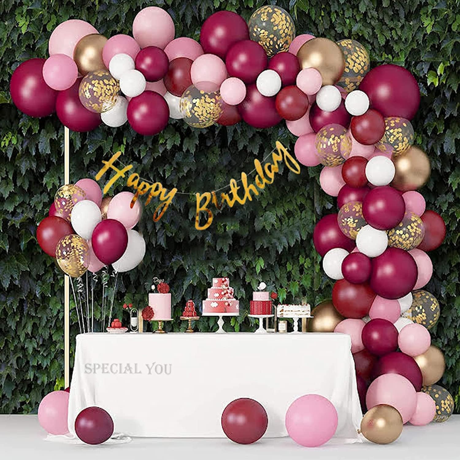 - SpecialYou.in Latex Happy Birthday Decoration Kit For Girls - 63 Pcs, Burgundy & Pink Balloons Decoration Kit, Birthday Balloon Decoration Set, Birthday Decor, Balloon Decoration Kit