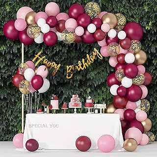 SpecialYou.in Latex Happy Birthday Decoration Kit For Girls - 63 Pcs, Burgundy & Pink Balloons Decoration Kit, Birthday Balloon Decoration Set, Birthday Decor, Balloon Decoration Kit
