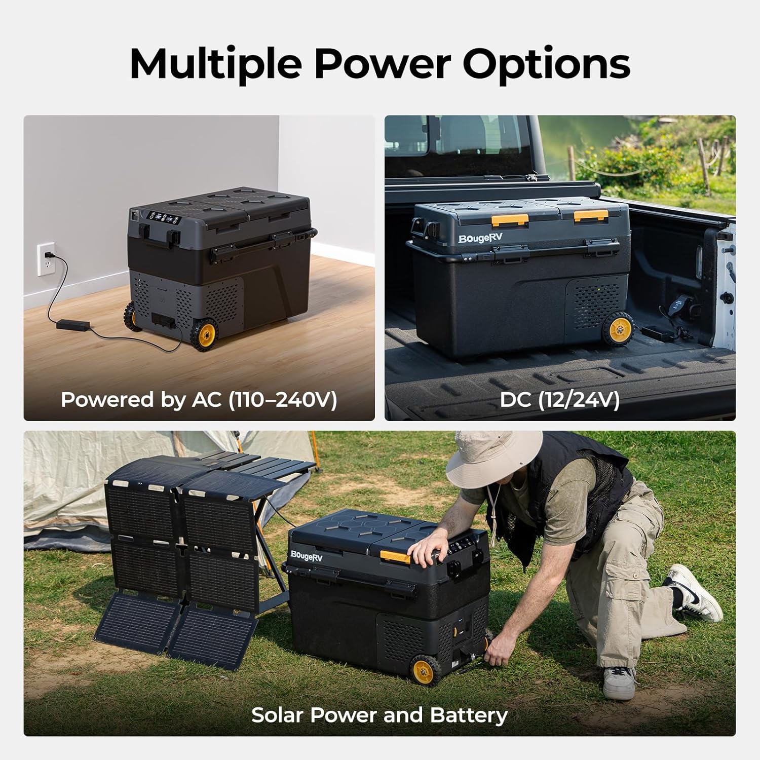 Diagram showing multiple power options for the fridge