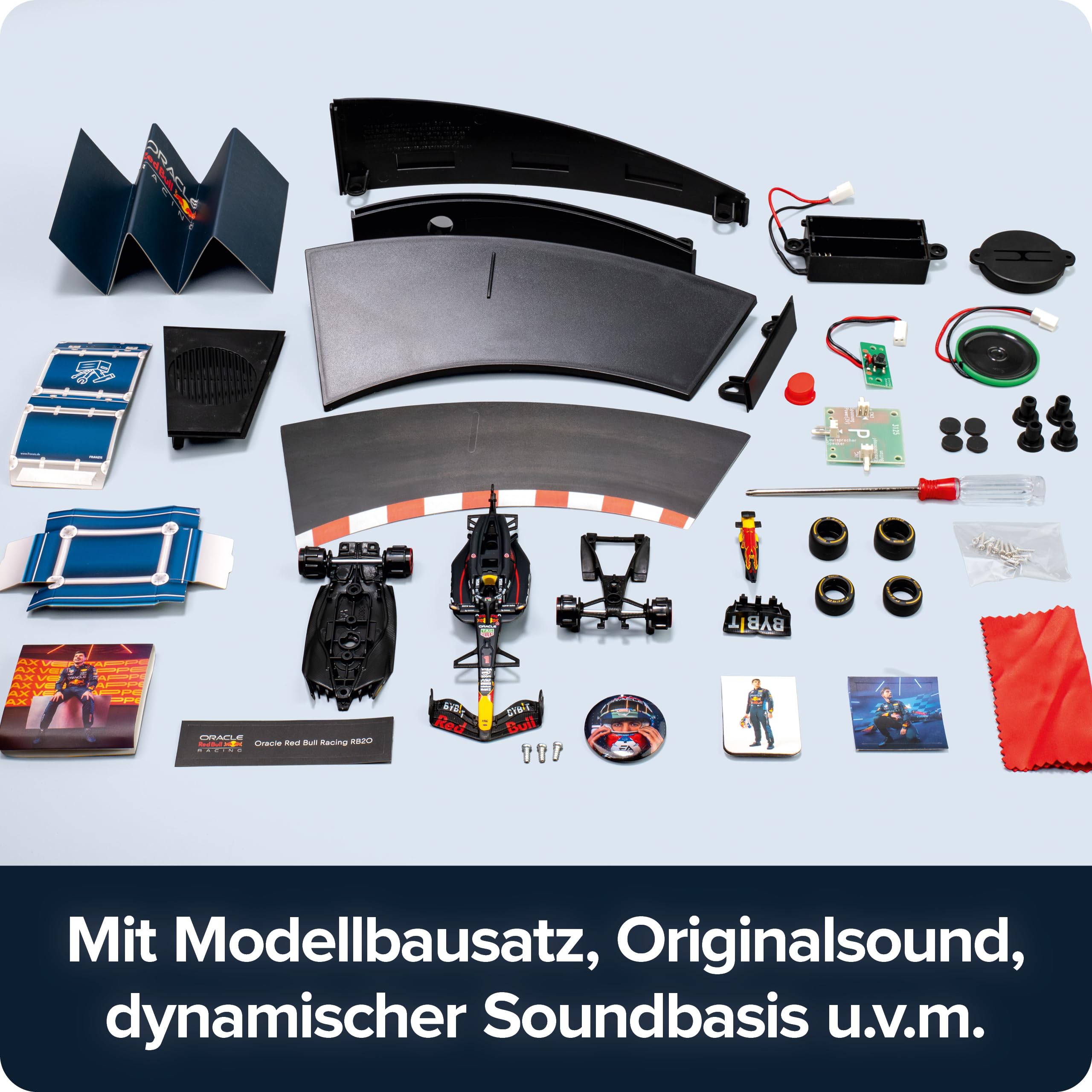 FRANZIS 67245 - Oracle Red Bull Racing Adventskalender 2025 - Modellbausatz im Maßstab 1:43, inkl. Soundmodul und 52-seitigem Begleitbuch