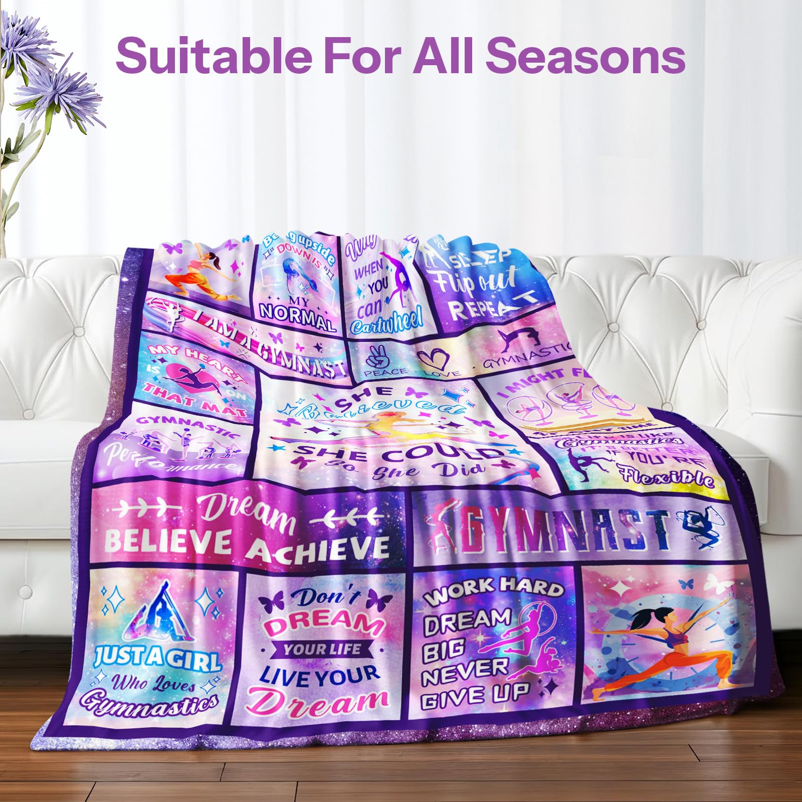 PIUFAM Gymnastics Blanket Gifts for Girls, Gymnastics Stuff for Girls, Gifts for Gymnasts Girl on Birthday Gifts for Mothers Day, Soft Flannel Throw Blanket for Holiday 40x50 in