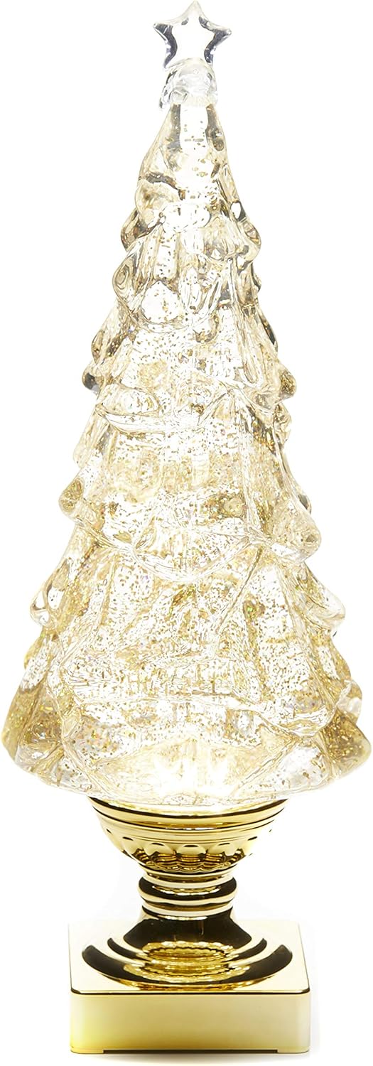 Light Up Christmas Tree Snow Globe with Glitter, 15.25