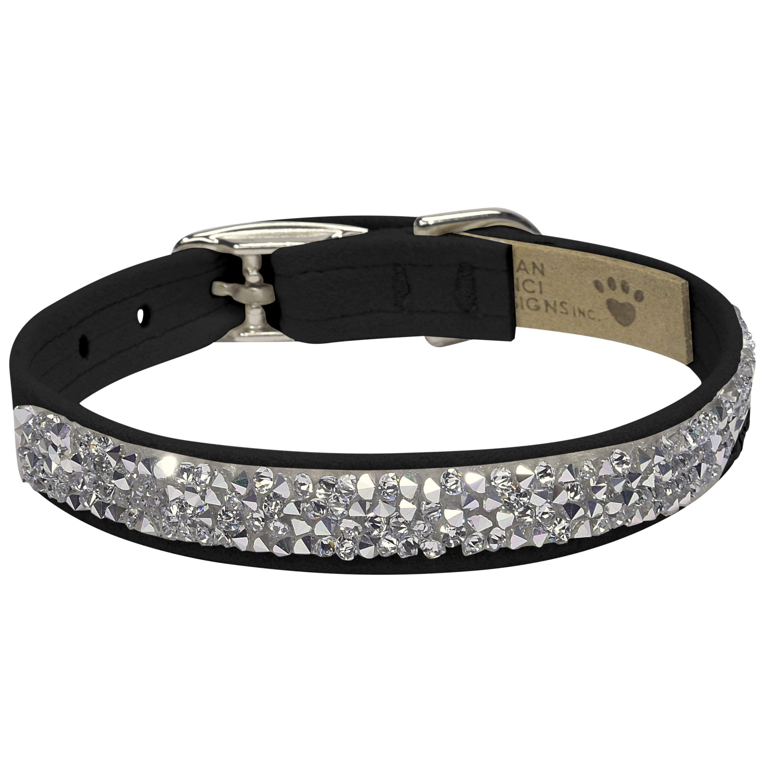 SUSAN LANCI DESIGNSUltrasuede Premium Dog Collar with Crystal Rocks, Black, Small