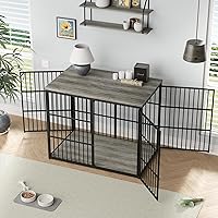 Vista 23 de Mueble de jaula para perros XXL de 48" con 3 puertas, jaula de madera combinada para mascotas, perrera resistente de interior para perros medianos a