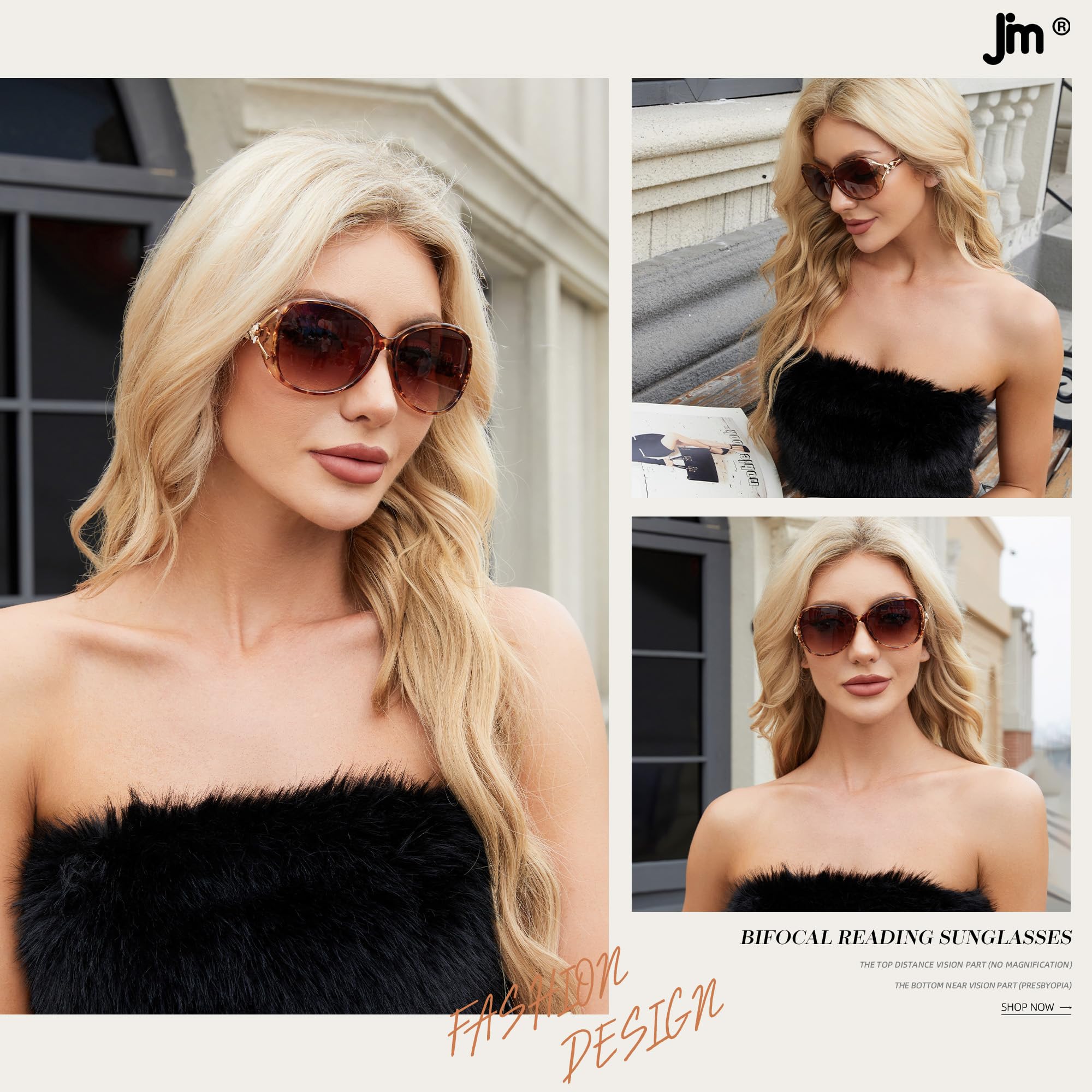 JM Classic Bifocal Reading Sunglasses for Women Vintage Reader Glasses Outdoor Brown(200838) +2.5 - Image 3