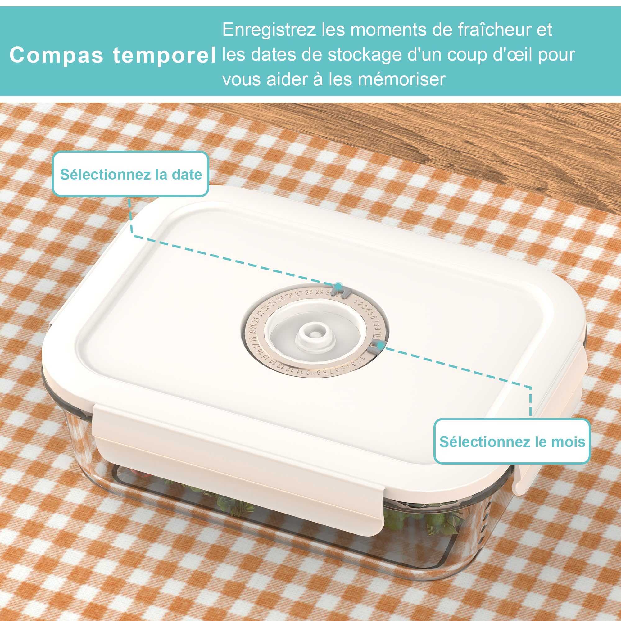 Set di 4 Contenitori Alimentari Ermetici in Vetro con Pompa a Vuoto - Indicatore di Data Integrato - Senza BPA, Anti-Odore - Per Forno, Microonde, Lavastoviglie e Congelatore (L)