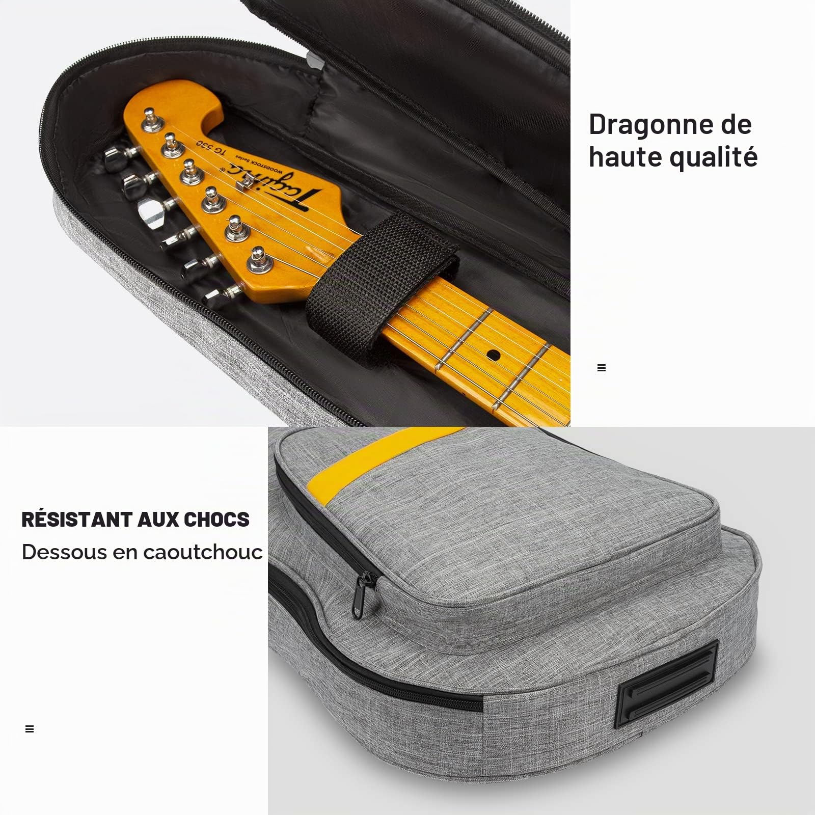 Sac pour guitare basse 9,65 mm de rembourrage Housse électrique imperméable pour guitare basse Housse rembourrée pour guitare basse électrique douce Gris, gris, Electric Guitar Bag-Gary, /