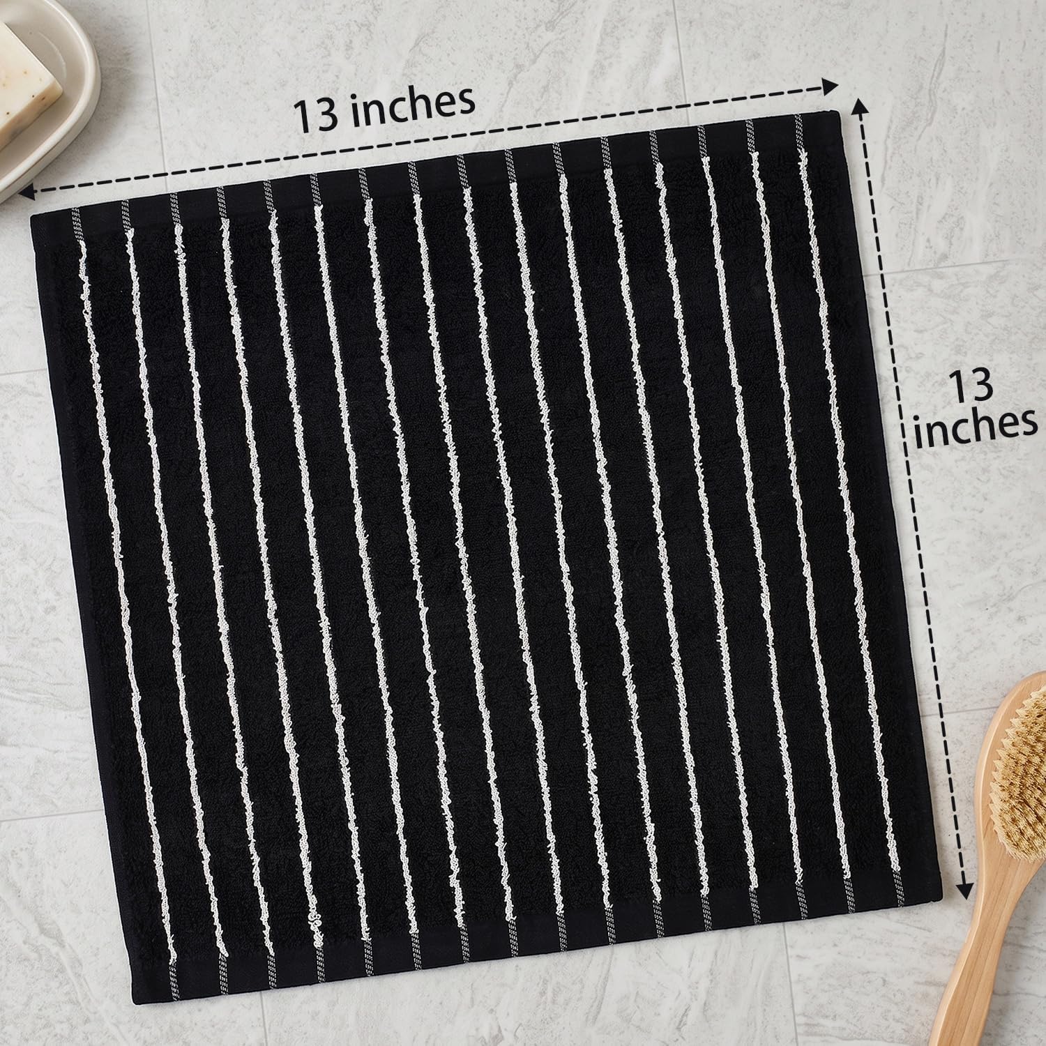 Jacquotha Black Striped Washcloths Set of 4, Soft Face Towels 13” x 13” | Cotton Wash Cloths for Face, Body, Showering, Reusable & Versatile