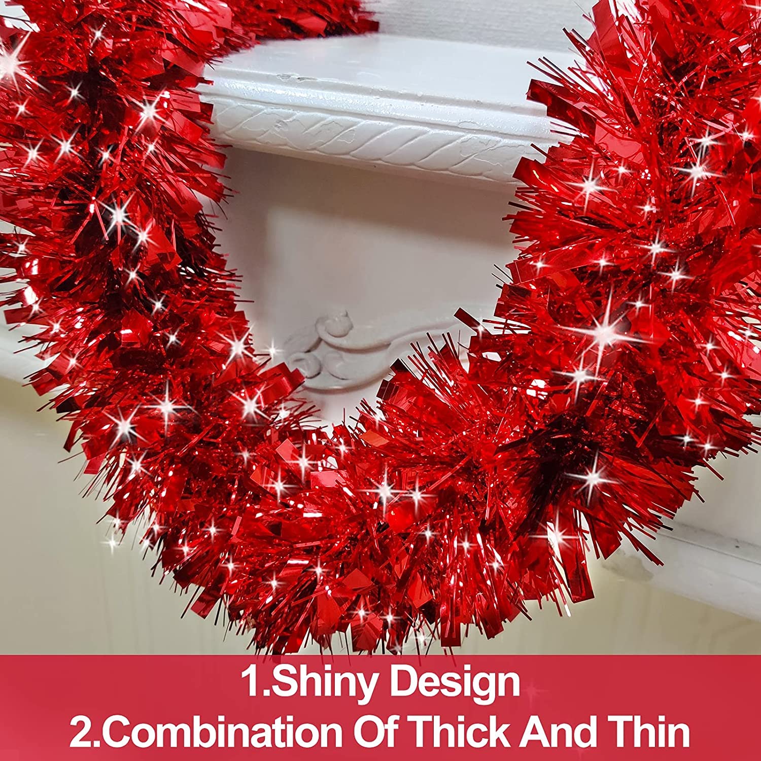 ZKTYQUIHE 4 Pack Total 28 Ft Tinsel Garlands Christmas Tree Decorations - Image 3