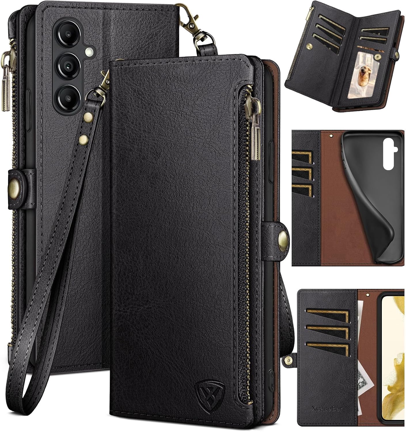 XcaseBar for Samsung Galaxy A35 5G Wallet case with Zipper Credit Card Holder?RFID Blocking?, Flip Folio Book PU Leather Phone case Shockproof Cover Women Men for Samsung A35 case Black