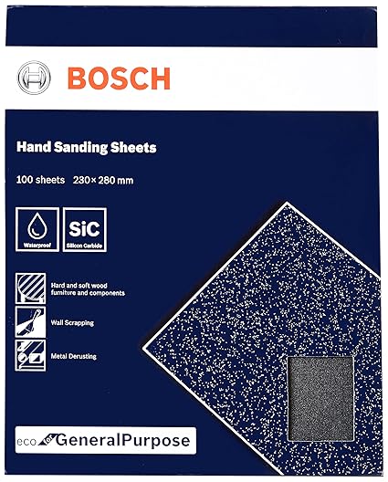 Bosch Professional Hand Sanding Sheet For General Purpose, 230 X 280 mm Grit 180, Pack Of 100