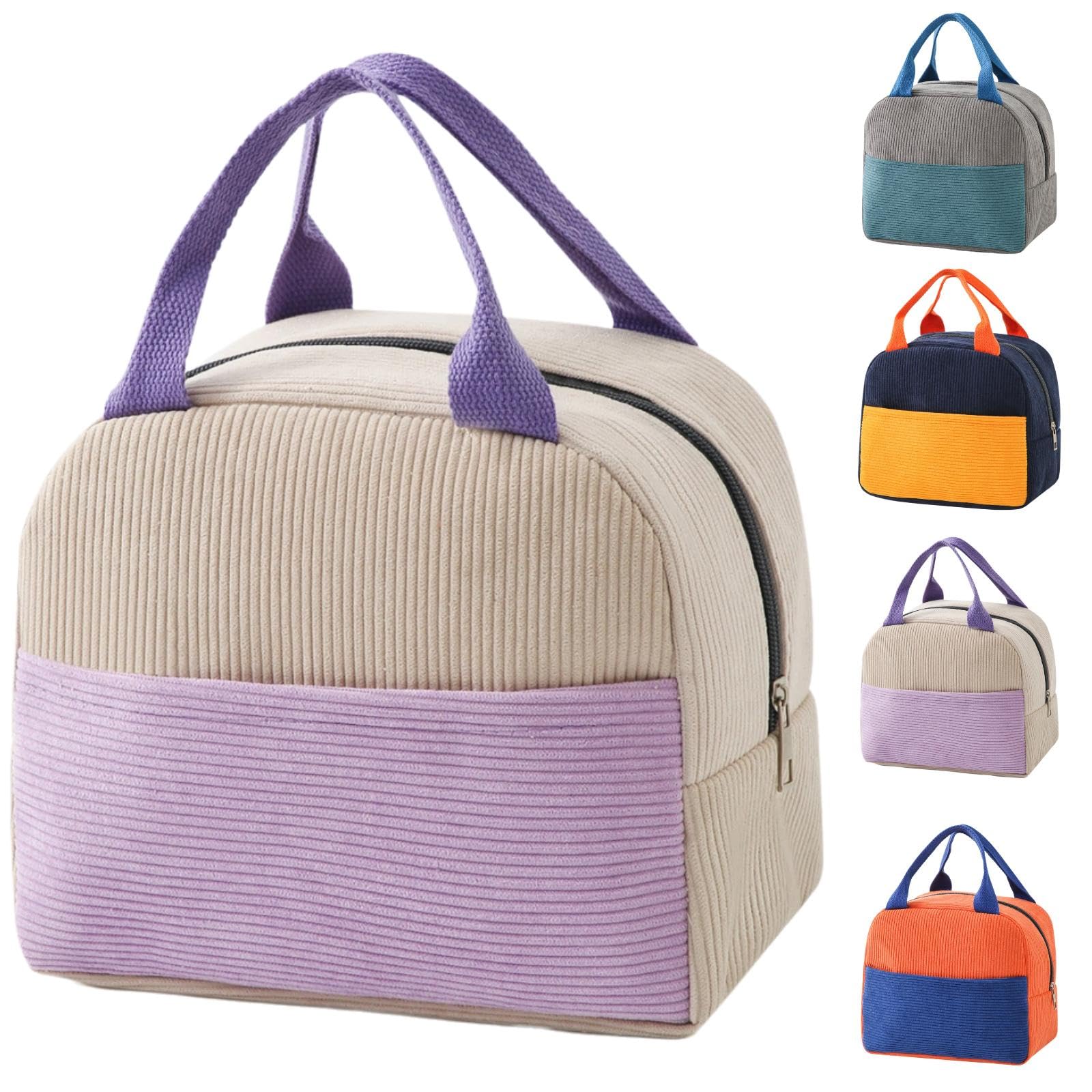 Arae Lunch Bag Women Men - Reusable Leakproof Cooler Tote | 5L Insulated Thermal Lunchbox for Office, Gym, Beach & Travel (Beige Purple)