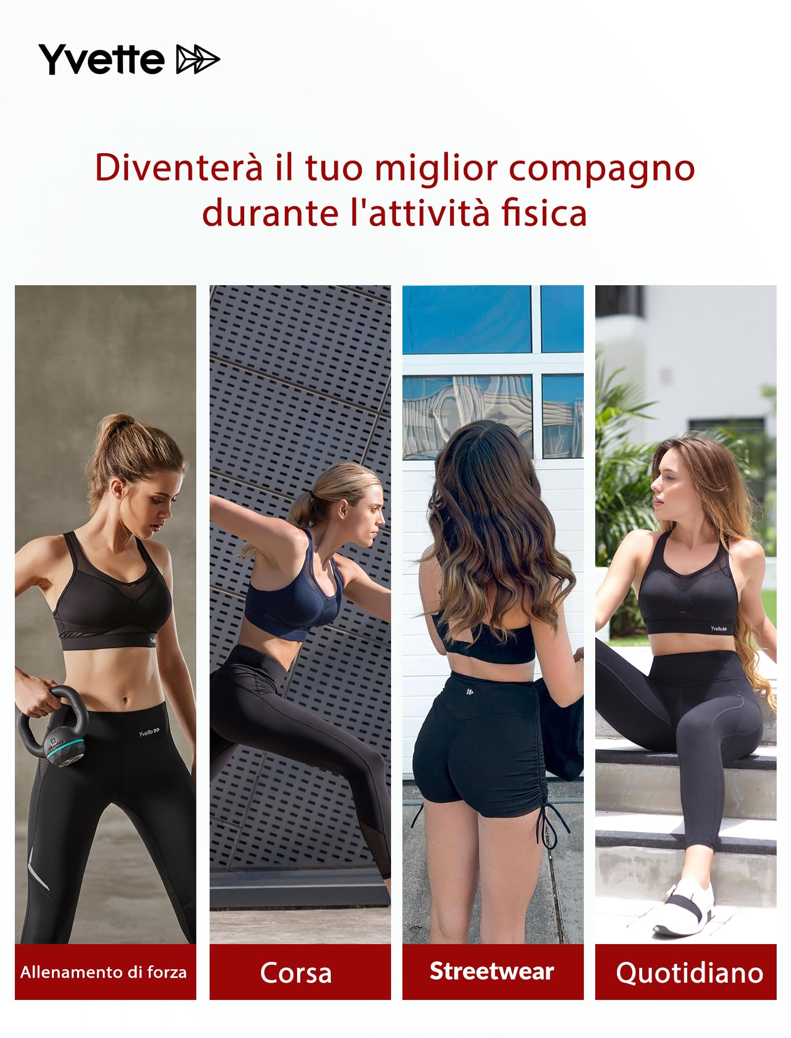 Yvette Donna Reggiseno Sportivo Sexy Senza Ferretto Forte Sostegno Imbottite per Ginnastica Corsa Jogging Yoga