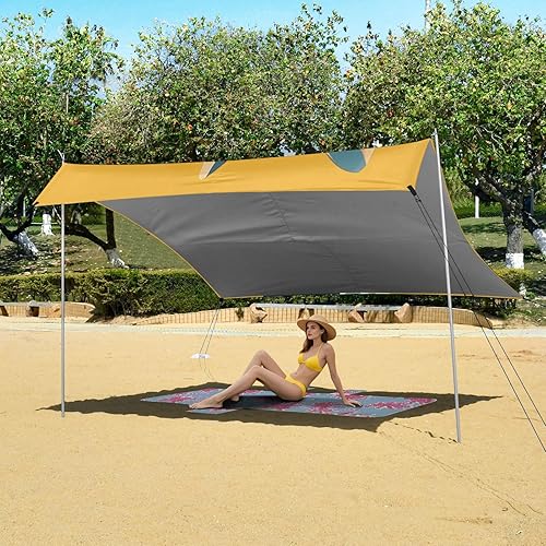 Miniatura 6 de Cute Cat Gold Stable Beach Tent UPF50 Waterproof Portable Sun Shelter with Sandbags and Shovel for Camping Trips, Fishing, Backyard Fun or Picnics