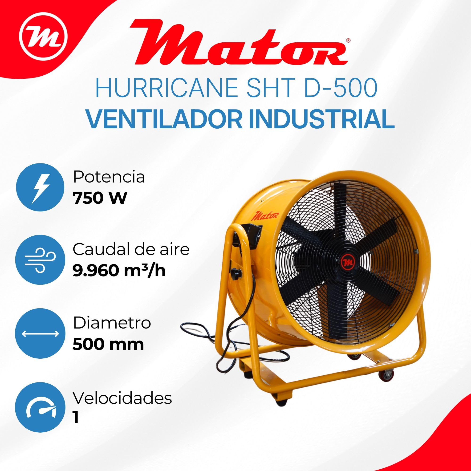 HURRICANE VENTILADOR INDUSTRIAL D.500 SHT-50-Ventilador industrial 750W, 9.960m3/h