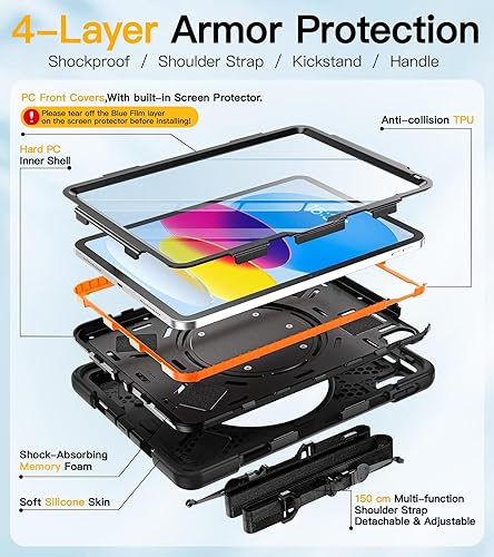 Miniatura 6 de BRAECN Funda para iPad (A16) de 1110 generación de 11 pulgadas10.9 pulgadas 20252022, silicona protectora resistente con protector de pantalla,