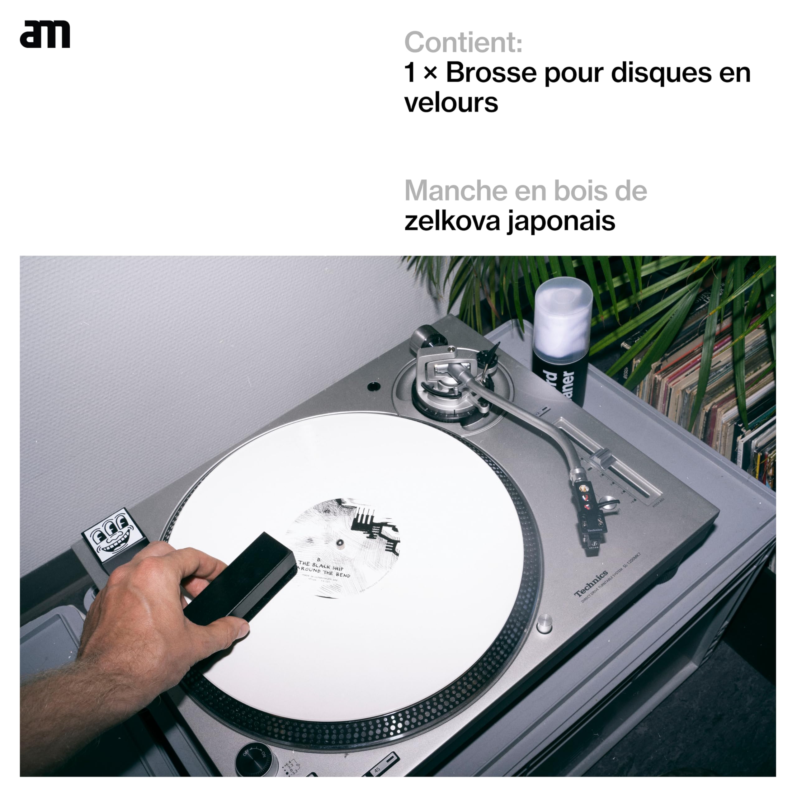 am Brosse en Velours Premium pour Disques Vinyles avec Manche Bois pour Nettoyage Vinyle